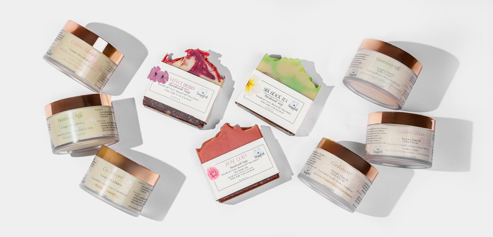Set of skincare products with labels on a white background