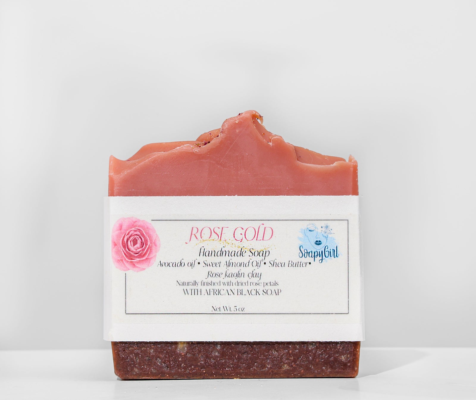 Bar of soap with a label on a white background